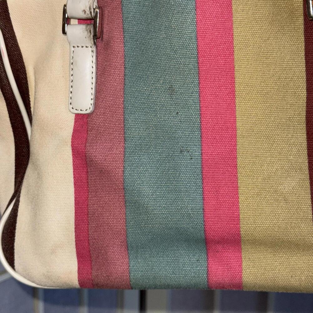 Fossil 90 Y2K Pastel Stripe Canvas Leather Purse Leather Strap Shoulder Bag Tote - Picture 4 of 15